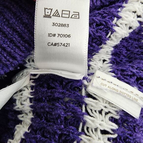 Ann Taylor Loft Womens Sweater Small Purple Ivory Striped Linen Blend Open Knit - Picture 10 of 10